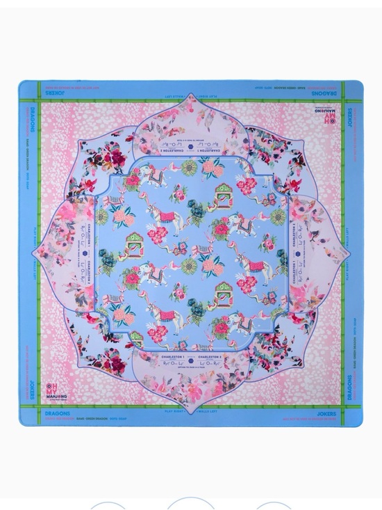 Oh My Mahjong Other - Vivara Mahjong Mat-Floral Carousel Print Blue Pink